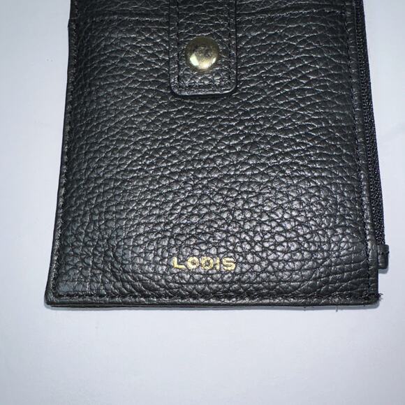 LODIS Card Wallet Pebbled Black Leather 7.25" x 3.5" x .25" - Picture 3 of 9